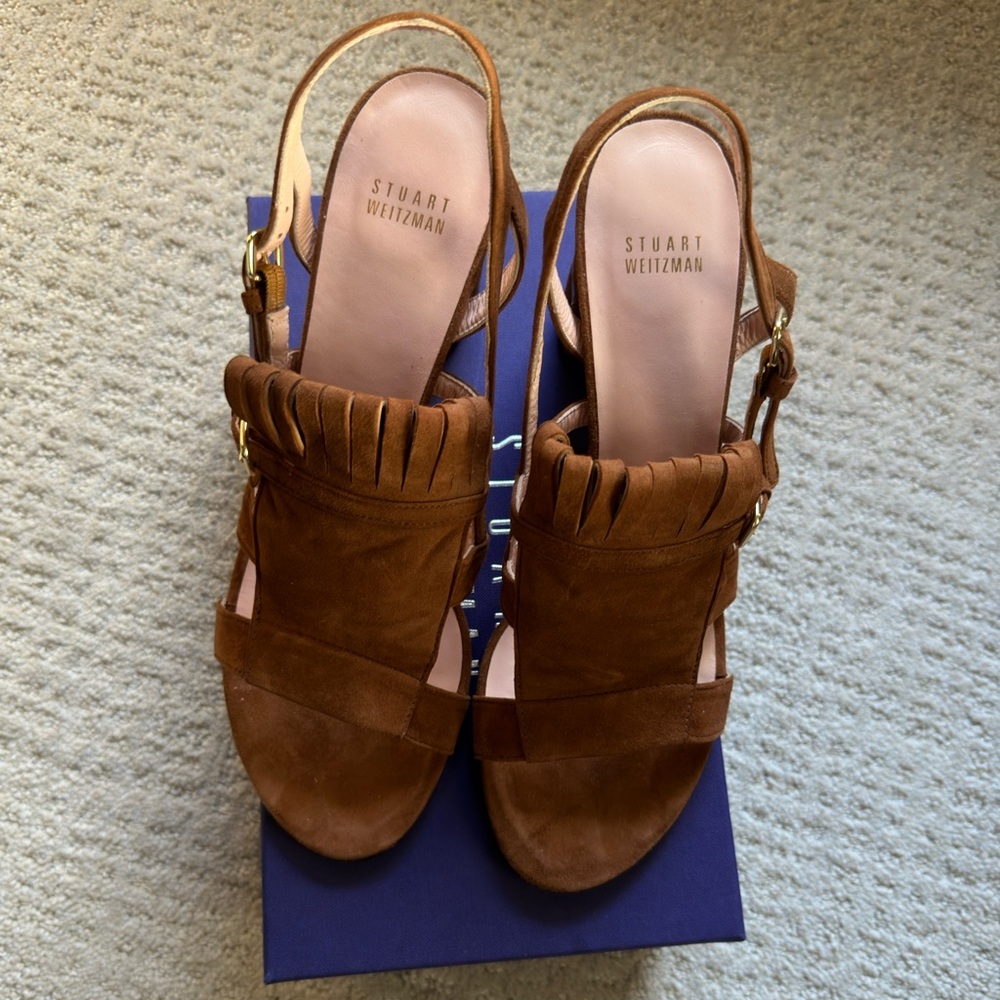 Stuart Weitzman Brown Suede Fandangos Block Heel Sandal - Picture 3 of 12